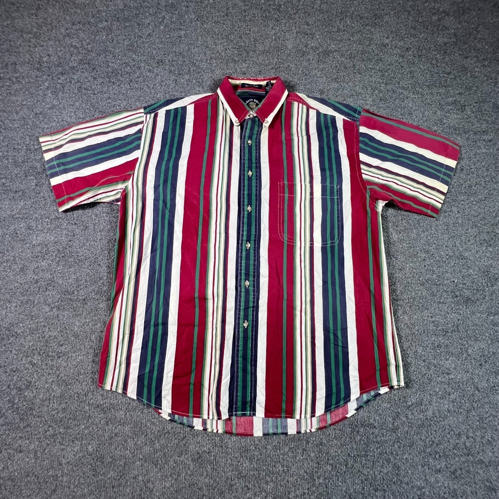 Salty Dog Men M Red Striped Cotton Button Down Shirt Preppy Business Short Slv
